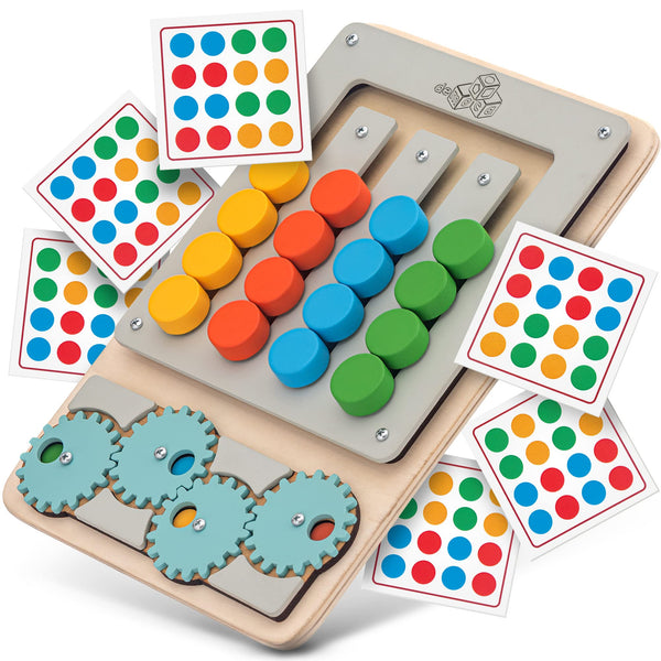 Slide Puzzle Game for Kids, Toddlers and Teens, Brain Teaser Sorting Busy Board Wooden Puzzle, Color Matching Play with 12 Cards, Sorting Toy Gift for Boys and Girls, Educational Logic Game