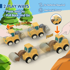 Construction Toys Trucks for 3 Year Old - 4 Pack Press and Go, Pull Back and Go Toy Cars for Ages 3-5 4-8 Boys Girls, Best Toy Vehicles Xmas Gifts for 3 to 4 5 6 7 Year Old Kids