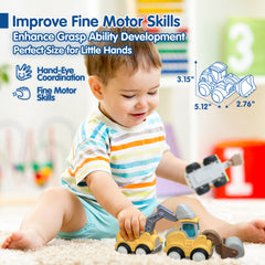 Construction Toys Trucks for 3 Year Old - 4 Pack Press and Go, Pull Back and Go Toy Cars for Ages 3-5 4-8 Boys Girls, Best Toy Vehicles Xmas Gifts for 3 to 4 5 6 7 Year Old Kids